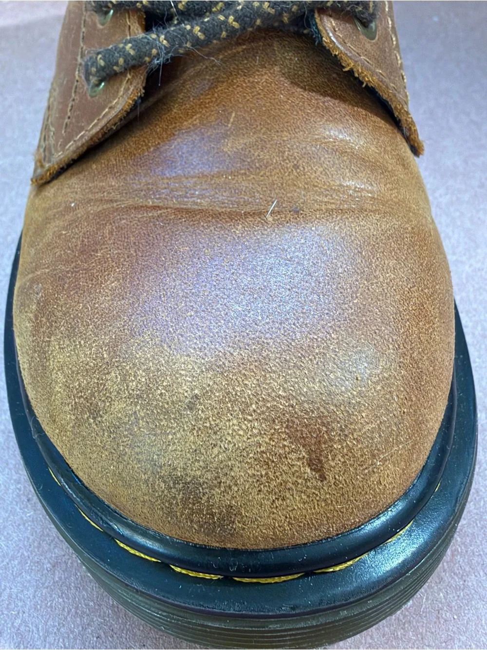 Dr. Martens 1460 Serena Brown Leather Lace-Up Faux Fur-Lined Boots Kids Size 1